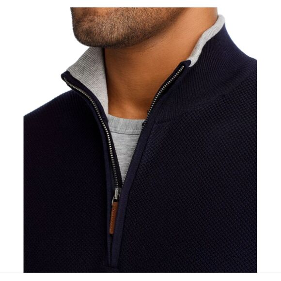 The Men's Store at Bloomingdale's Cotton Tipped Textured Birdseye Half Zip - Picture 3 of 3